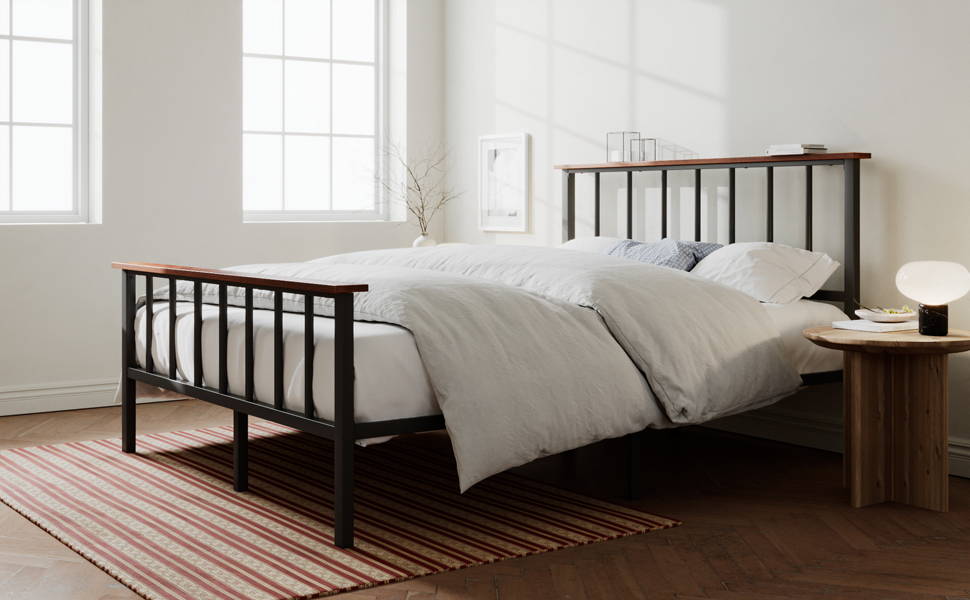 Metal Platform Bed Frame with Headboard, Heavy Duty, Mattress Foundati